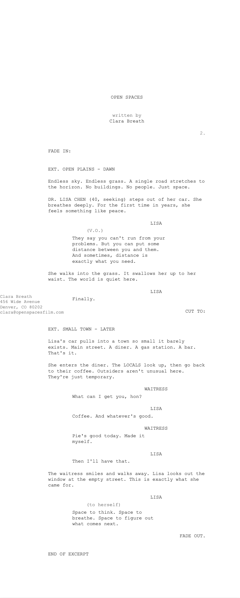 Spacious draft screenplay